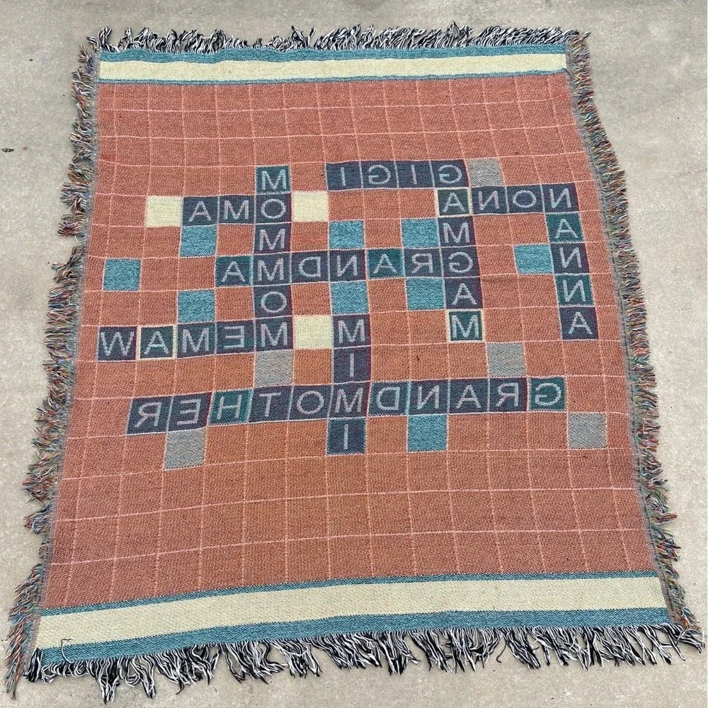 VTG Scrabble Style Throw Blanket Grandma Gigi Nana Mimi Gift Cottage Cozy 60x49
